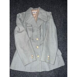 Dress Maker Vintage Light Blue Woven Blazer Jacket Square Buttons Tailored